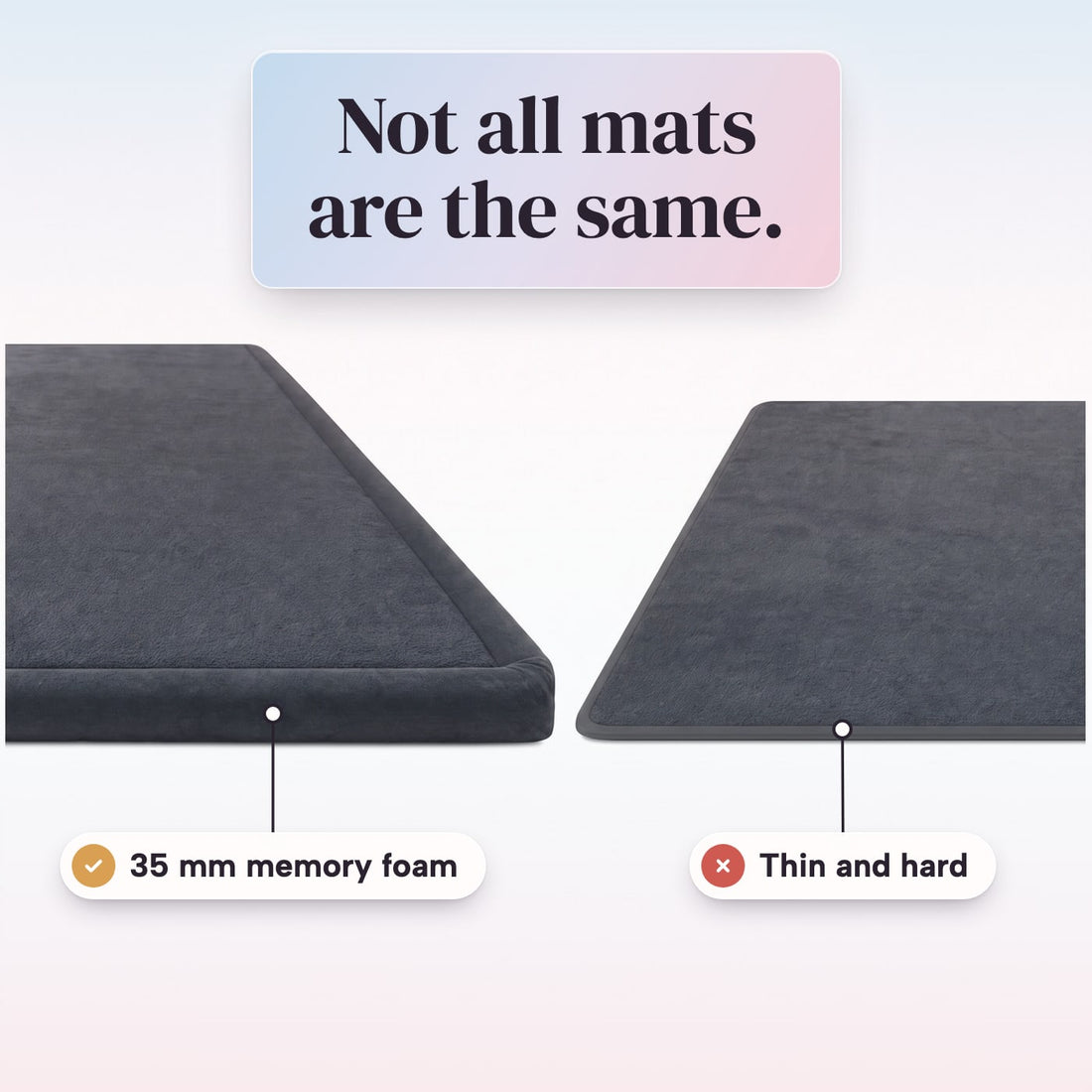 Marshie Mat 35 mm memory foam compared with a thin hard mat